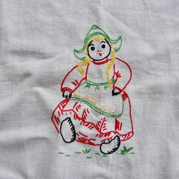 Vintage Tea Towel Linen Kitchen Glass Dish Giovedi Irish Linen Stripe Embroidery - Picture 5 of 15